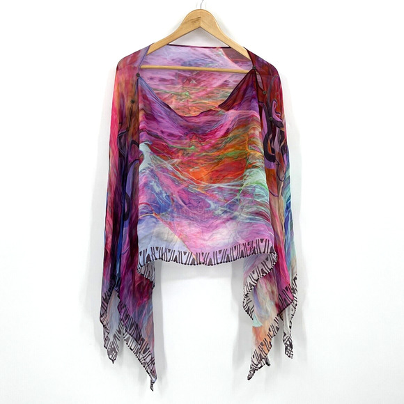 Dilemma Tops - Dilemma Tunic Top Women Colorful Art To Wear Silk Shawl Poncho Chiffon Fairy